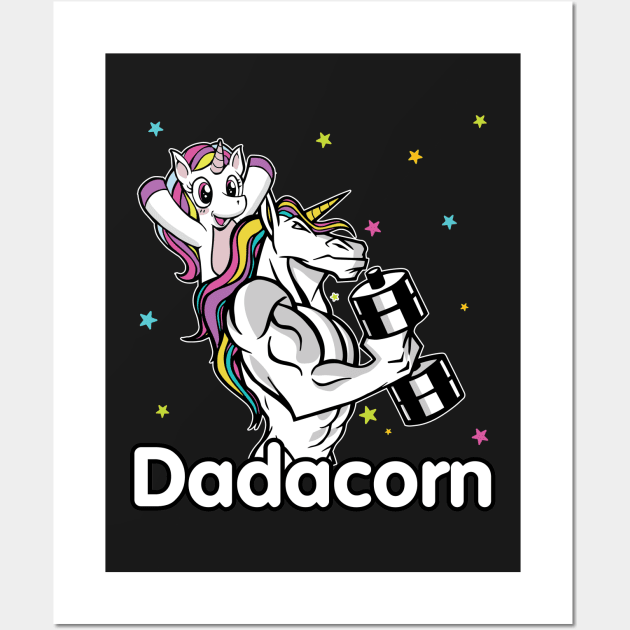 Dadacorn - Muscle Dad And Baby Papacorn Unicorn design Wall Art by theodoros20